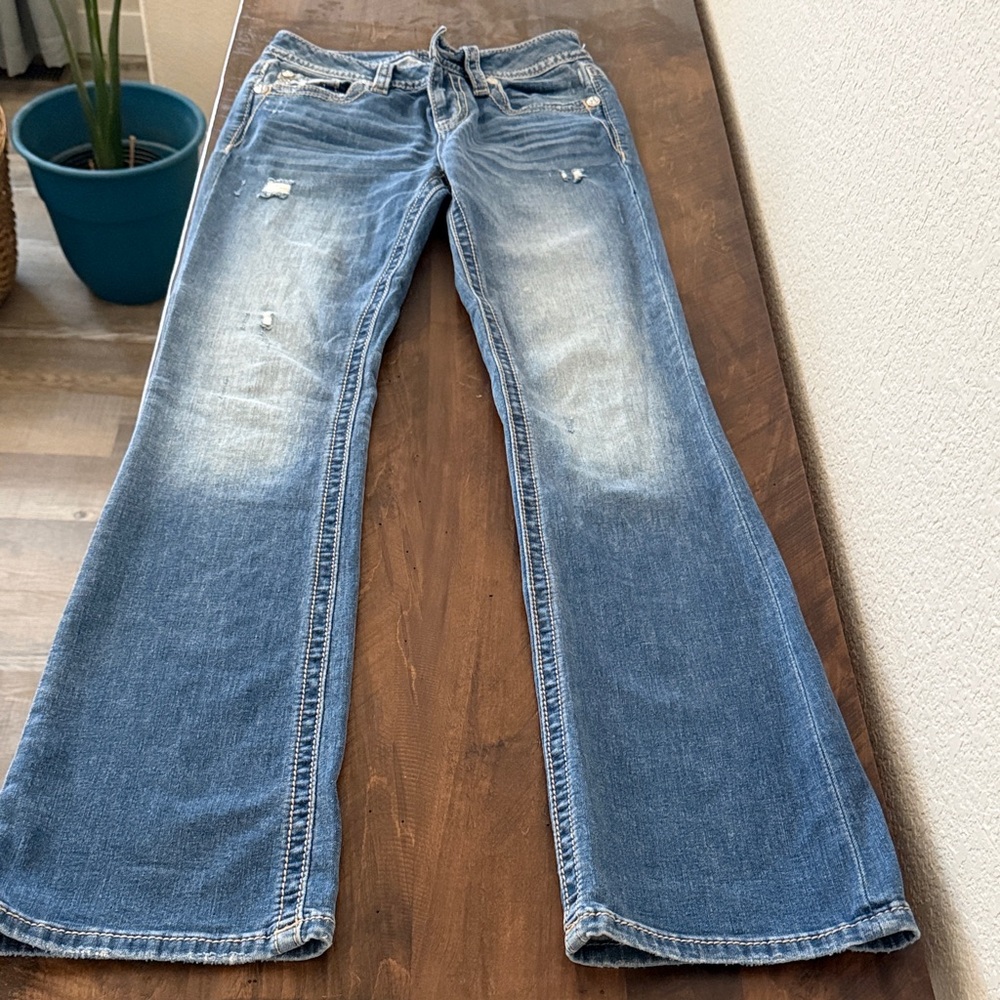 Miss Me Medium Blue Flare Jeans with Subtle Distress